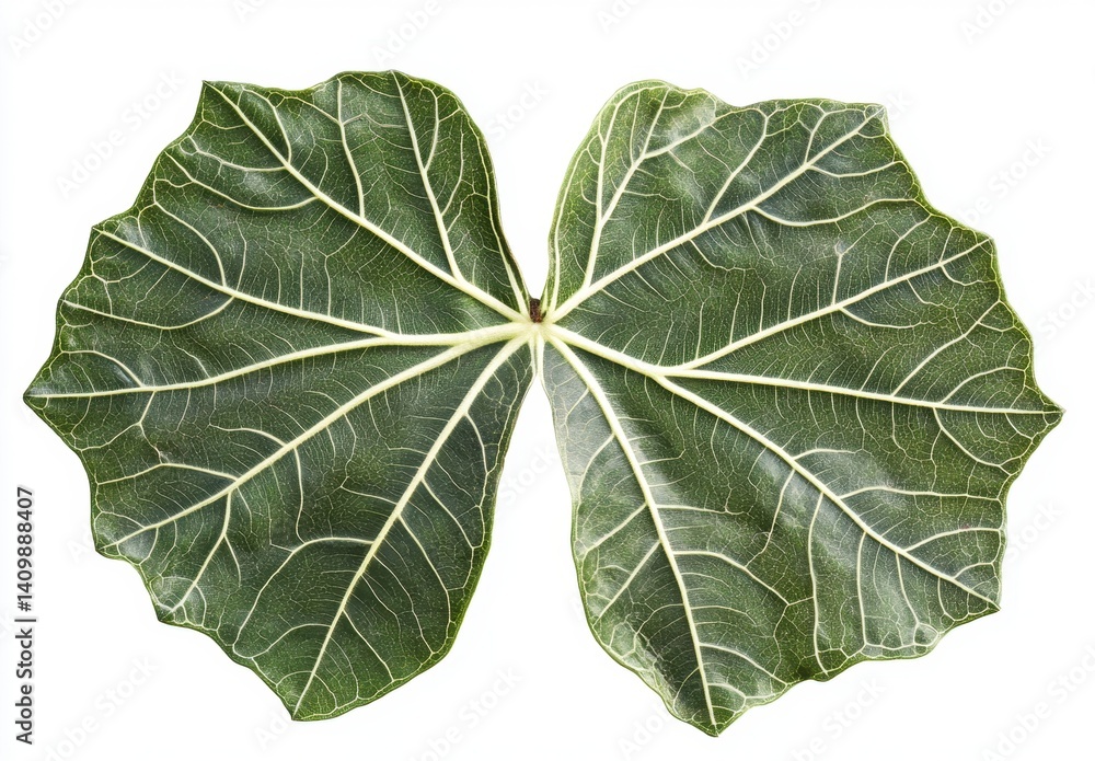 Fototapeta premium Detailed Green Leaf with Veins and Texture on White Background