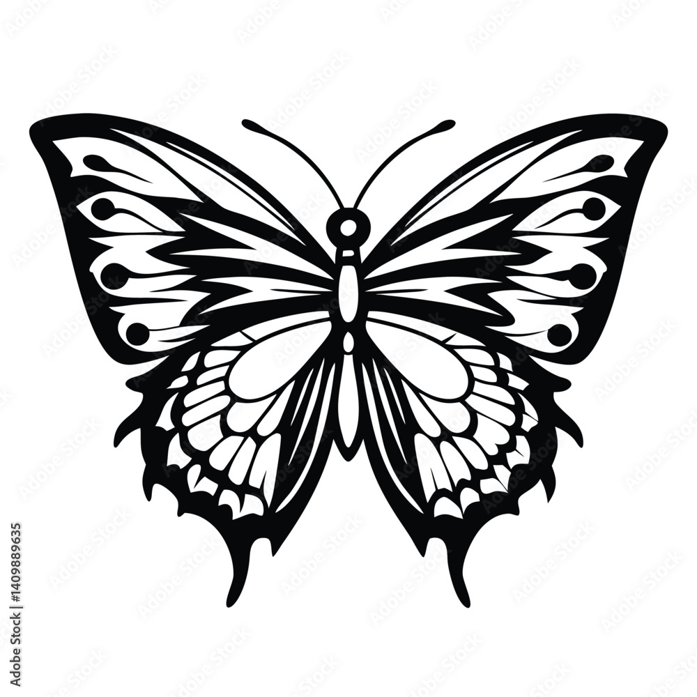 Butterfly Abstract Design Detailed Black and White Wing Pattern Isolated Butterfly Abstract Design Detailed Black and White Wing Pattern Isolated