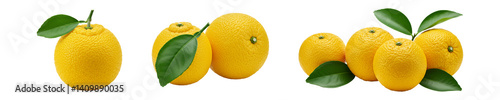 Vibrant yuzu citrus fruits with lush green leaves isolated on a black background showcasing their bright yellow color and juicy texture perfect for culinary and design uses AI Generative