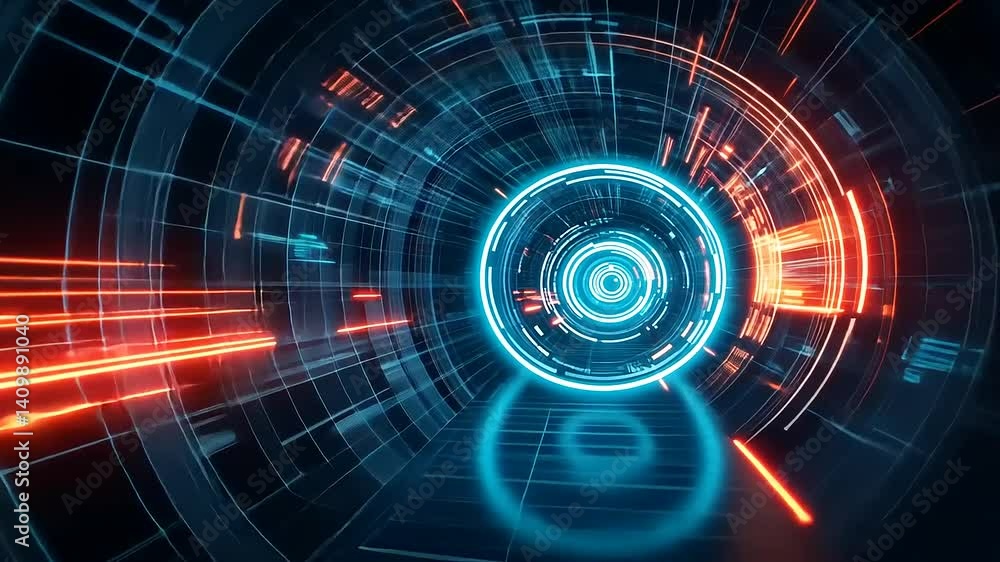 Abstract Futuristic Tunnel with Light Trails and Digital Effects Abstract Futuristic Tunnel with Light Trails and Digital Effects