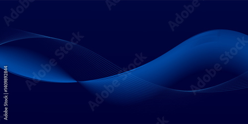 Flowing dark blue curve shape with soft gradient vector abstract background, relaxing and tranquil art, can illustrate health medical or sound of music.