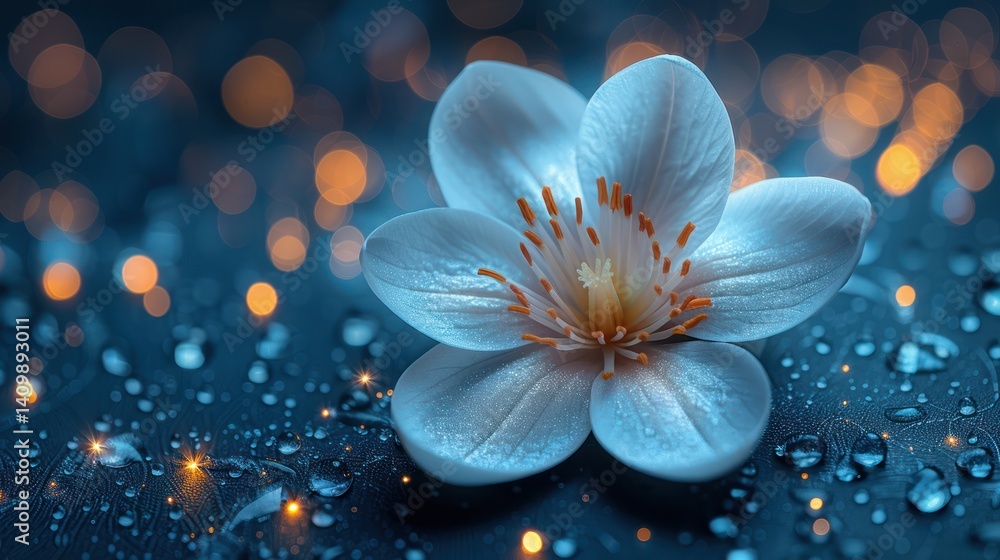 Soft white flower, bokeh lights Soft white flower, bokeh lights