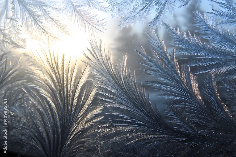 Obraz premium Frost on window pane forming radial patterns back