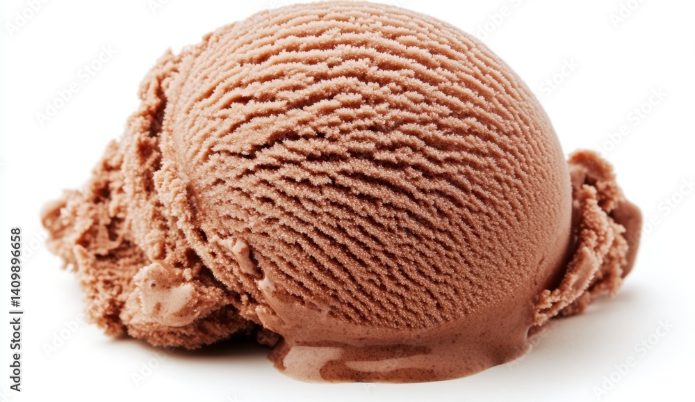 Creamy Chocolate Ice Cream Scoop Melting on White Surface Creamy Chocolate Ice Cream Scoop Melting on White Surface