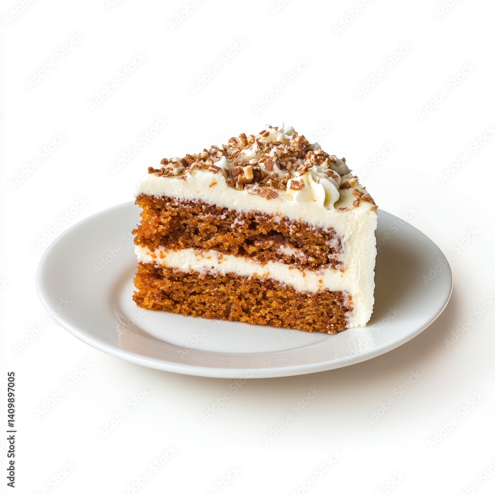 Delicious Creamy Carrot Cake Slice on White Plate with Garnish Delicious Creamy Carrot Cake Slice on White Plate with Garnish