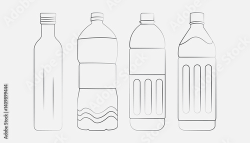 Bottle set outline style with white Background 