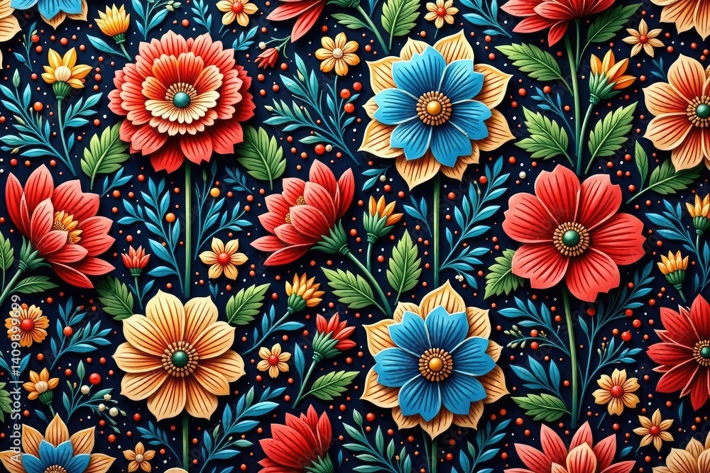 Intricate floral textile design, repeating motif , pattern, graphic Intricate floral textile design, repeating motif , pattern, graphic