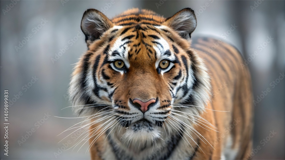 Fototapeta premium Native Tiger Photos concept Majestic tiger gazing directly, showcasing its striking features and intense expression.
