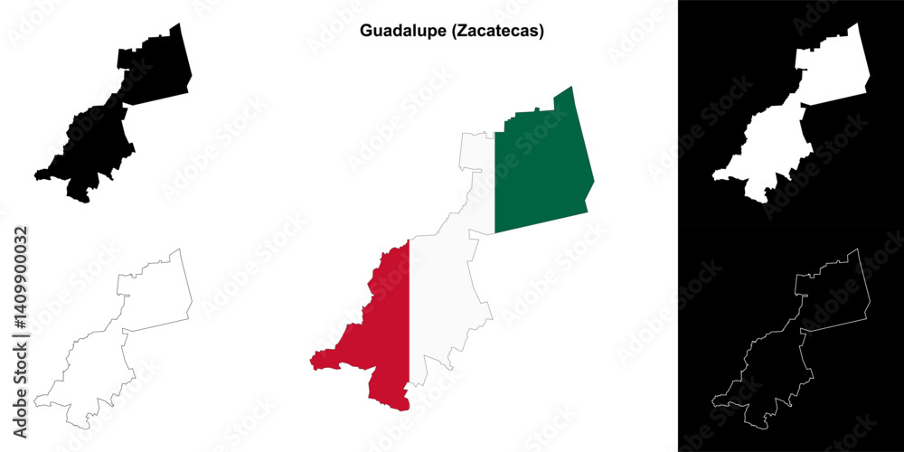 Fototapeta premium Guadalupe municipality (Zacatecas) outline map set