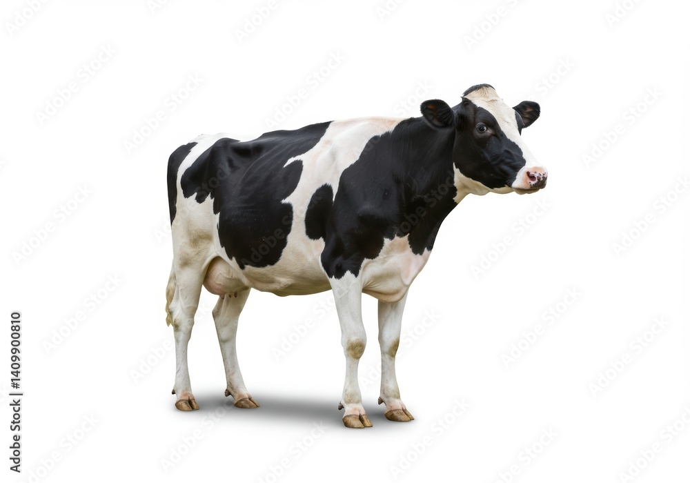 Holstein dairy cow on white background: perfect for agricultural themes and farm life concepts Holstein dairy cow on white background: perfect for agricultural themes and farm life concepts