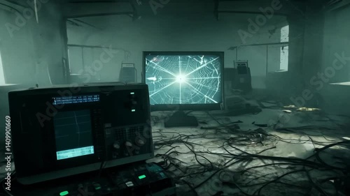 Abandoned Room with Dusty Old Computers and Cracked Monitors