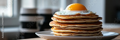 A breakfast menu is showcased in a close-up shot, highlighting pancakes, eggs, and coffee selections