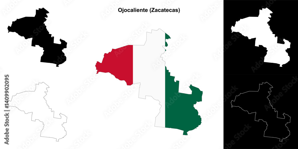 Fototapeta premium Ojocaliente municipality (Zacatecas) outline map set