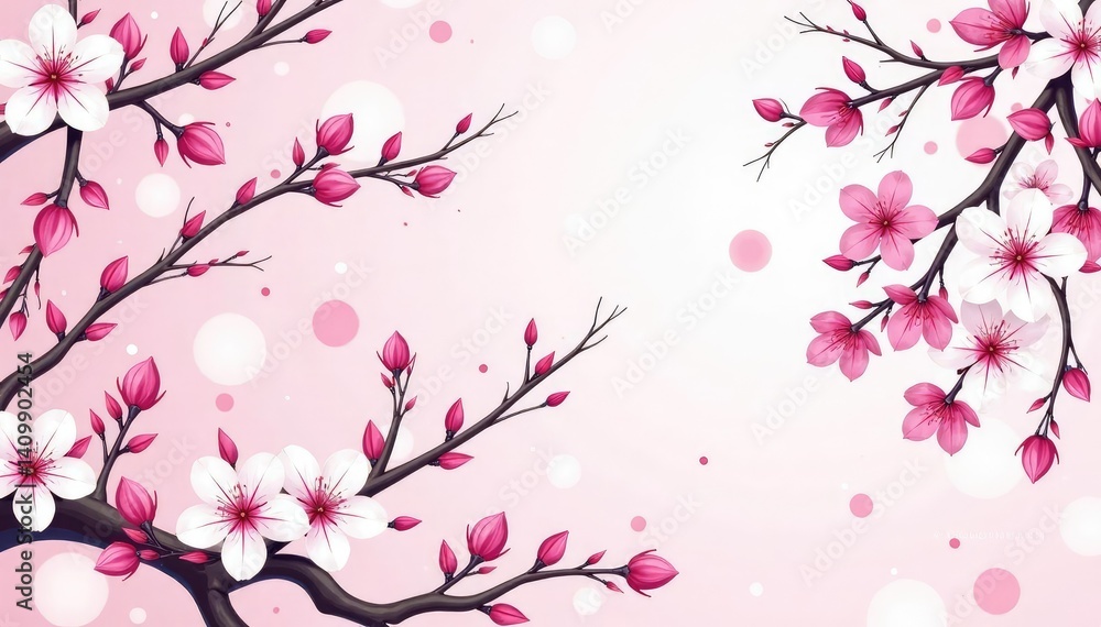 Fototapeta premium Intricate sakura branch pattern, white & pink, repeating design , floral pattern, wallpaper, floral design