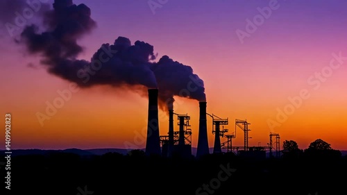 Silhouette of Industrial Power Plant at Sunset