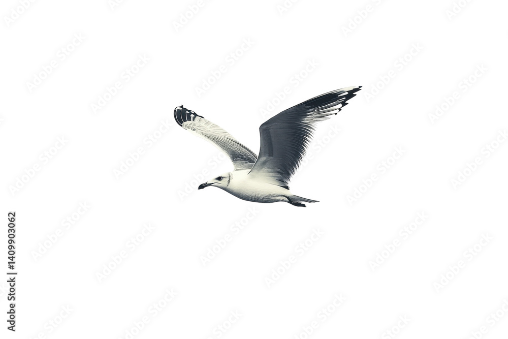 Obraz premium Graceful seagull in flight against a dark night sky dramatic monochrome on transparent background