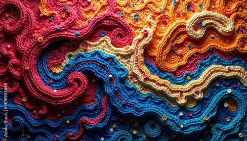 Intricate textile with flowing, repeating motif , natural, cloth, bold