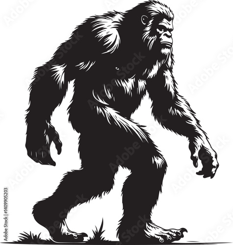 Walking Bigfoot Silhouette – Mythical Creature Illustration

Sasquatch in Motion – Hand-Drawn Forest Legend Art

Monochrome Yeti Sketch – Cryptid in the Wild

