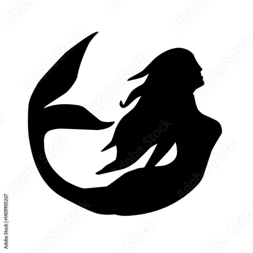 mermaid silhouette side view vector illustration