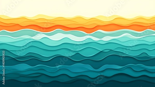 Abstract Layered Ocean Waves Design Illustration