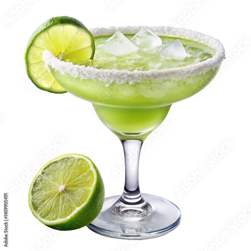 Refreshing margarita cocktail in a salt rimmed glass with lime garnish free PNG and clipart