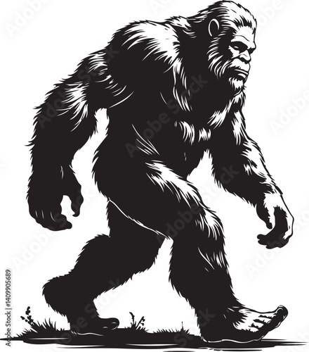 Walking Bigfoot Silhouette – Mythical Creature Illustration

Sasquatch in Motion – Hand-Drawn Forest Legend Art

Monochrome Yeti Sketch – Cryptid in the Wild

