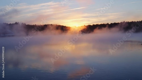 Wallpaper Mural Sunrise over misty lake, tranquil scene, serene morning, possible use nature wallpaper Torontodigital.ca