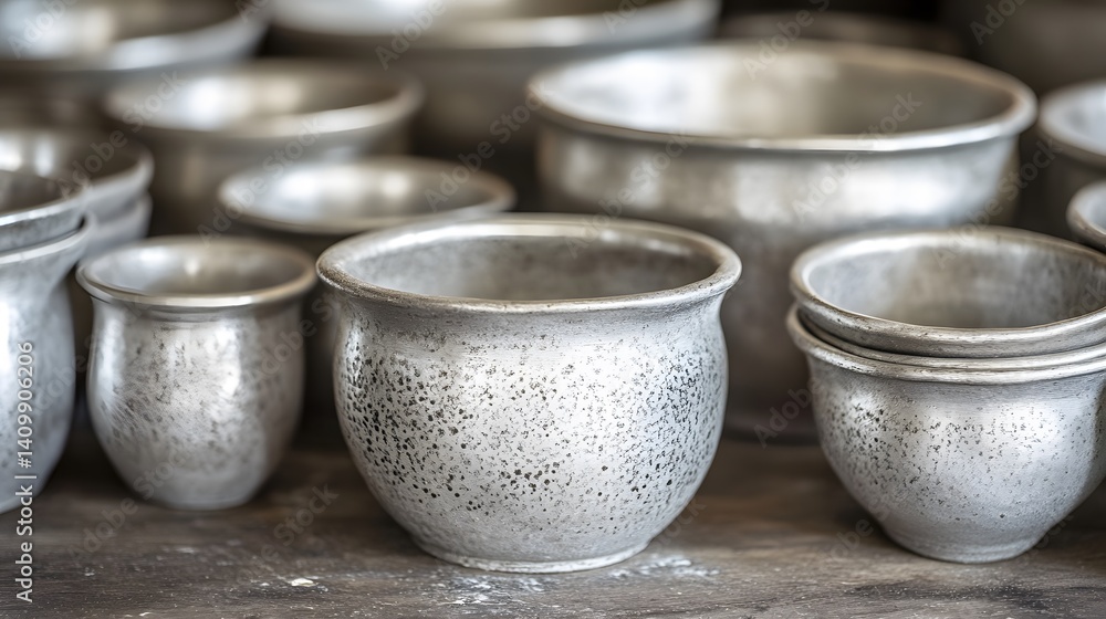 Silver Ceramic Pottery Bowls Collection Rustic Decor Silver Ceramic Pottery Bowls Collection Rustic Decor