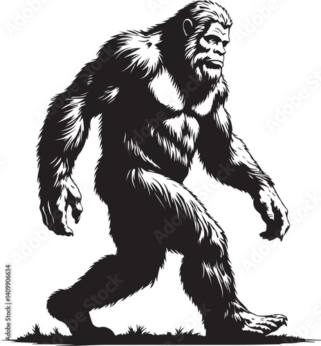 Walking Bigfoot Silhouette – Mythical Creature Illustration

Sasquatch in Motion – Hand-Drawn Forest Legend Art

Monochrome Yeti Sketch – Cryptid in the Wild

