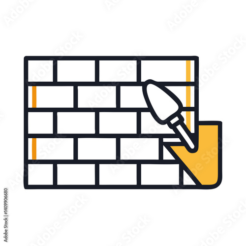 Brick Wall with Trowel Icon Representing Masonry, Construction, and Building Work