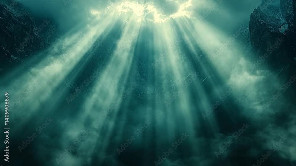 Mystical mountain light rays through clouds Mystical mountain light rays through clouds