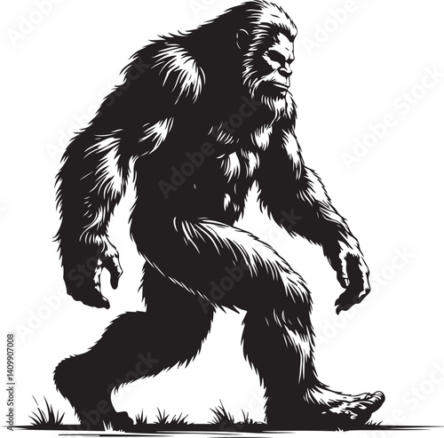 Walking Bigfoot Silhouette – Mythical Creature Illustration

Sasquatch in Motion – Hand-Drawn Forest Legend Art

Monochrome Yeti Sketch – Cryptid in the Wild

