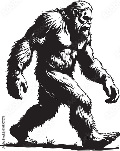 Walking Bigfoot Silhouette – Mythical Creature Illustration

Sasquatch in Motion – Hand-Drawn Forest Legend Art

Monochrome Yeti Sketch – Cryptid in the Wild

