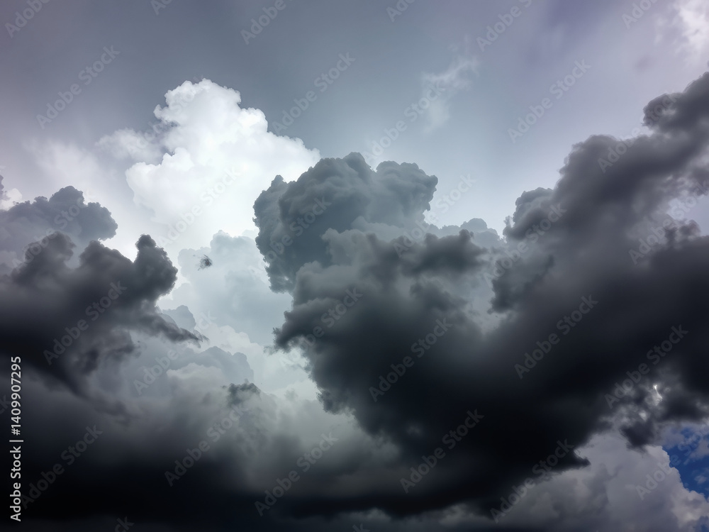 The sky is filled with dark clouds, and the sun is barely visible. Scene is gloomy and ominous