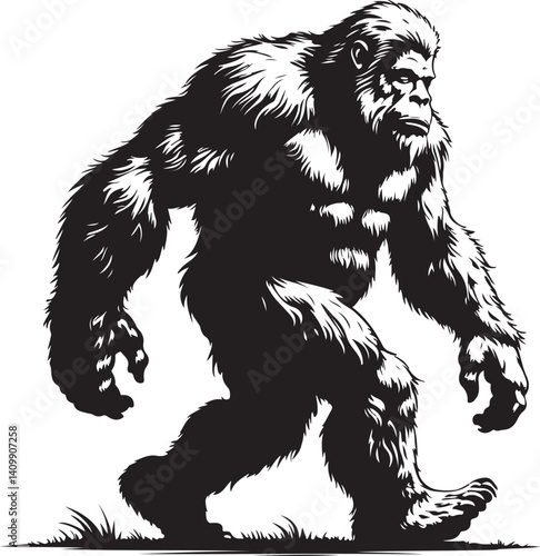 Walking Bigfoot Silhouette – Mythical Creature Illustration

Sasquatch in Motion – Hand-Drawn Forest Legend Art

Monochrome Yeti Sketch – Cryptid in the Wild

