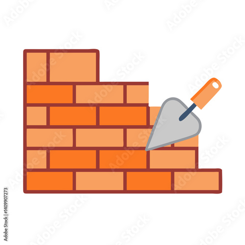 Brick Wall with Scaffolding Icon Representing Construction, Building Support, and Site Work