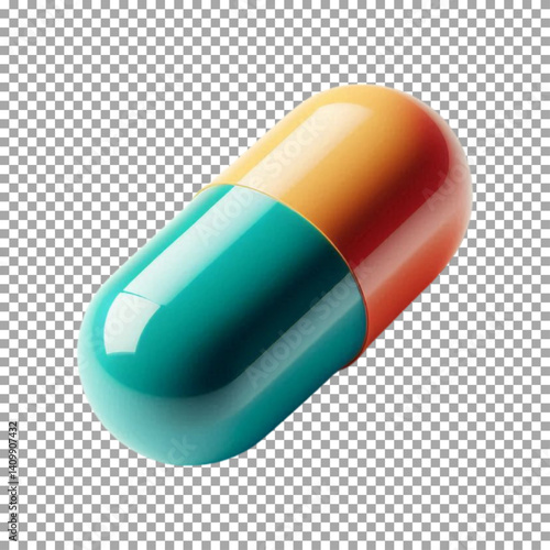 A single, colorful capsule, Two-Tone Medicine Capsule on transparent background, png, psd
