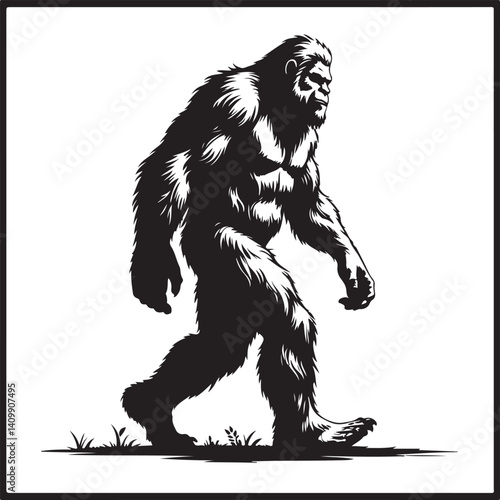 Walking Bigfoot Silhouette – Mythical Creature Illustration

Sasquatch in Motion – Hand-Drawn Forest Legend Art

Monochrome Yeti Sketch – Cryptid in the Wild

