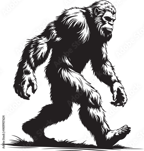 Walking Bigfoot Silhouette – Mythical Creature Illustration

Sasquatch in Motion – Hand-Drawn Forest Legend Art

Monochrome Yeti Sketch – Cryptid in the Wild

