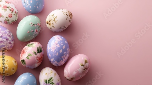 Easter decoration chick ornaments festive banners. Easter Eggs with Floral Patterns Decoration Background Festive Celebration Spring Season Holiday.