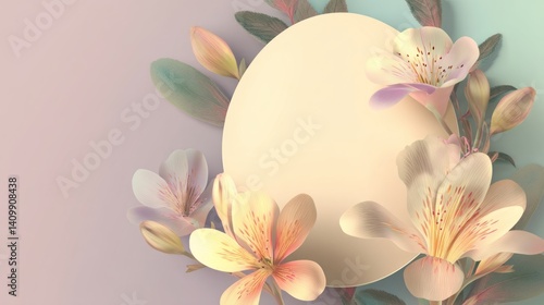 Easter decoration chick ornaments festive banners. Elegant Easter Egg Surrounded by Delicate Flowers in Pastel Tones Perfect for Seasonal Greetings.
