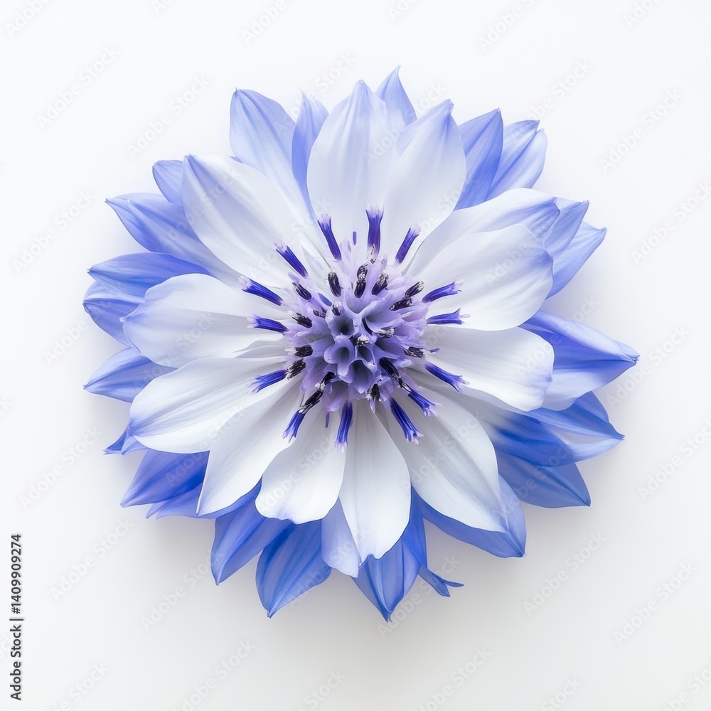 Obraz premium Beautiful Blue and White Flower Isolated on Light Background