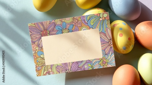 Easter decoration chick ornaments festive banners. Floral Frame Greeting with Easter Eggs in Pastel Shades for Springtime Celebrations and Joyful Occasions.