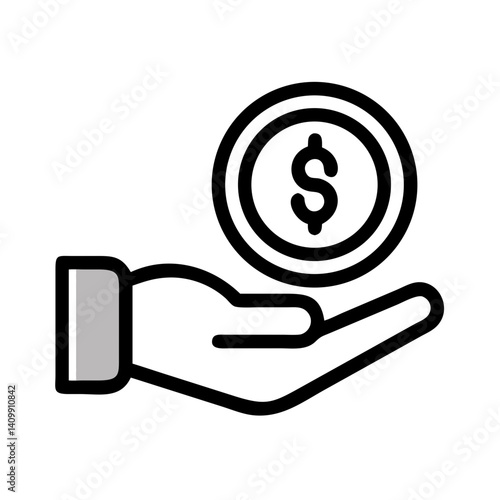 Hand with Dollar Coin Icon Representing Financial Support and Money Exchange