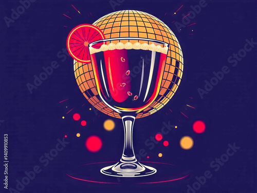 Obraz na płótnie A glass of red wine with a slice of orange on top. The image has a fun and festive mood, with the orange slice adding a pop of color to the drink w salonie