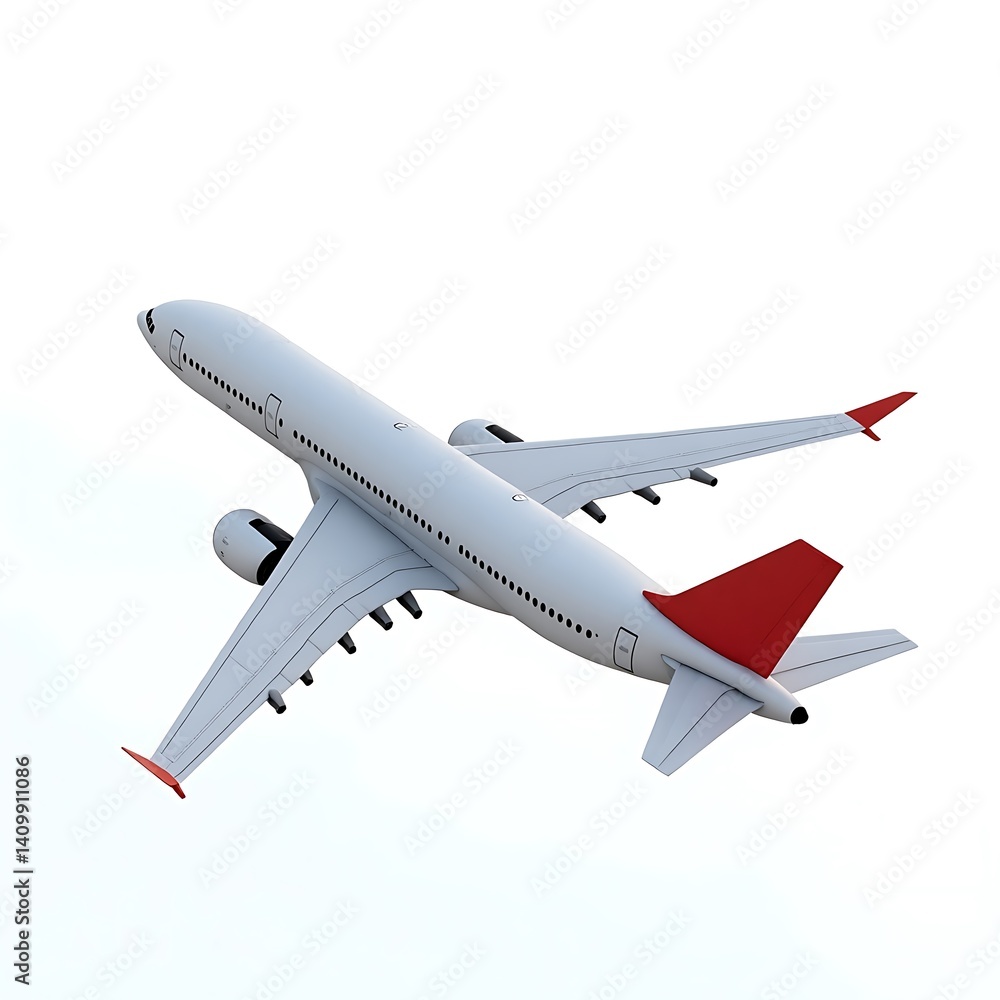 Obraz premium Airplane soaring high white red tail clean design
