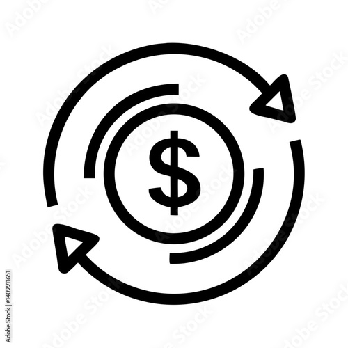 Dollar Symbol in Arrows Icon Representing Money Circulation and Financial Exchange