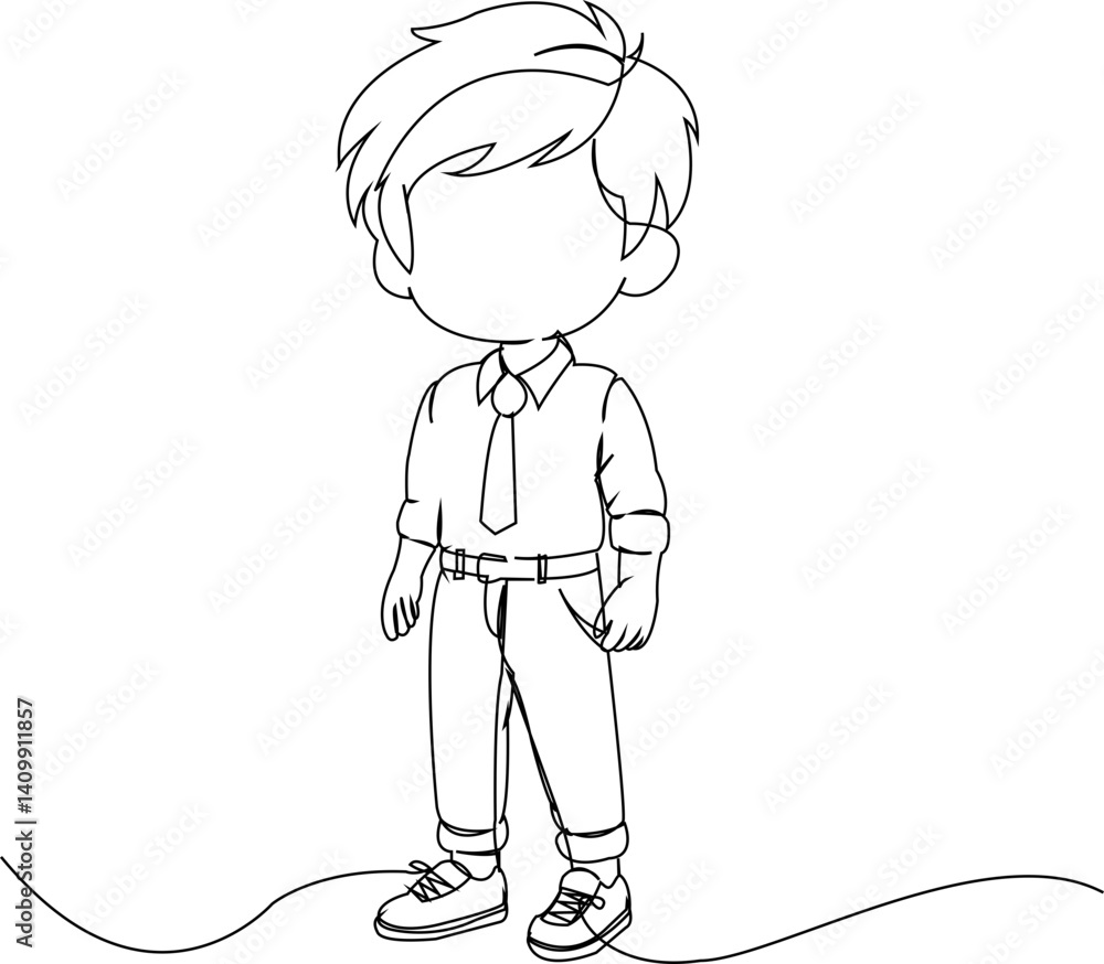 Continuos Line Of Boy Wearing Formal Uniform Continuos Line Of Boy Wearing Formal Uniform