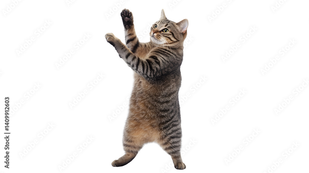 Fototapeta premium Playful Dancing Cat on White Background for Fun Animal Entertainment