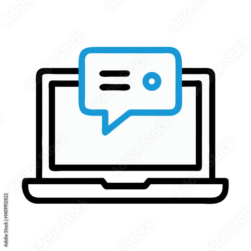 Laptop with Chat Bubble Icon Representing Online Communication or Messaging Platform